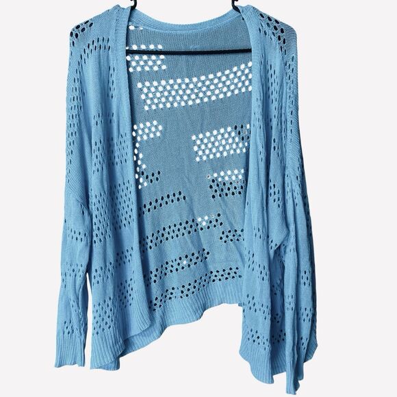 Women's Blue Open Knit Cardigan Open Front One Size Fits Most Boho Beachy - Picture 6 of 6